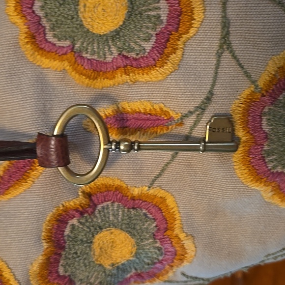 Boho FOSSIL Cameron Extra Large Canvas Tote w/Embroidered Detail Brown/Tan - Picture 2 of 10
